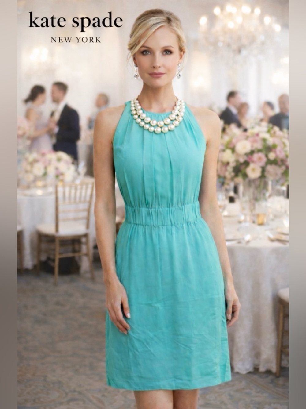 Kate Spade,Coastal Classic Turquoise-Aqua Sleeveless Dress, Tie-Back, EUC,Size 0